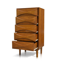 Commode à 5 tiroirs en teck massif vintage, fabriquée à la main avec une couleur naturelle