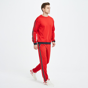 New Arrival Men's Crew Neck Side Stripe Tracksuit With Ribbed Hem Men's Pullover Pain Sweatsuit - Product Image 4