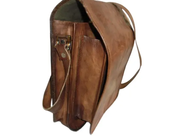 Rustic Leather Vintage Flap Closure Travel Office Use Casual Cross Body/Siling Satchel Laptop Messenger Bag