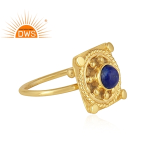 Bague empilable en Lapis Lazuli naturel plaqué or 18 carats, design fait main, argent sterling 925, fabricant de bijoux - Product Image 3