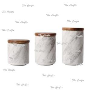 Boîte de rangement en marbre de trois tailles différentes avec couvercle en bois - Product Image 1