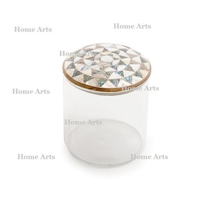 Classic Design Acrylic <b>Sweets</b> <b>Box</b> With MOP Wood Lid Premium Quality Round Shape Dry Fruits Storage <b>Box</b> In India - Product Image 2