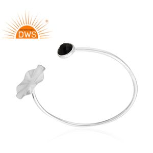 Wavy Disc Design 925 Fine <b>Silver</b> <b>Cuff</b> Bangle Black Onyx Gemstone Bangle Jewelry Supplier Classic Collection - Product Image 2