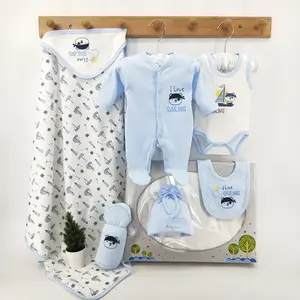 2022 подарочный набор для новорожденных, Высококачественная хлопковая детская одежда, комплект из 6 комбинезонов с боди, одеялом, шапкой, крышкой для бутылки и нагрудником