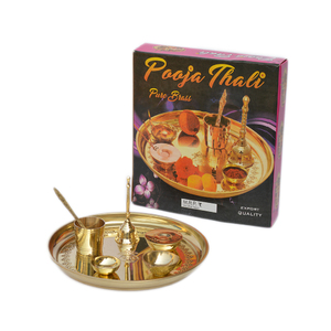 การออกแบบโลหะทองเหลืองบริสุทธิ์ Puja Thali ที่ดีที่สุดสำหรับการตกแต่งบ้านเทศกาลและวัดการออกแบบตกแต่งแผ่นสวดมนต์ - Product Image 2