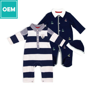 JOYUAN GARMENT MANUFACTURER BR19081014 baby romper - NAVY BLUE DARK SAILOR 2 PIECES snug fit footie pajamas infant NEWBORN - Product Image 1