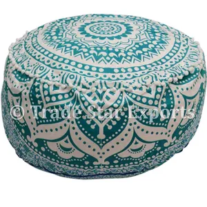 Blue Ombre Mandala Tapestry Pillow Floor Pouffe Covers Indian Ottoman Pouf Boho Pouf Cover Mandala Ottoman Pouf Cover