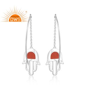Boucles d'oreilles en pierres précieuses Onyx rouge, fabrication de bijoux, pendantes à la main, Hamas en argent fin, pour les fournitures de fête, livraison gratuite - Product Image 3