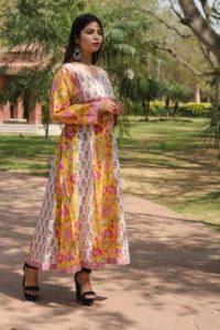 Femmes coton été Boho fête Urban Cocktail Floral Long Kurti ensemble pantalon Maxi robe lavable naturel taille ceintures - Product Image 3