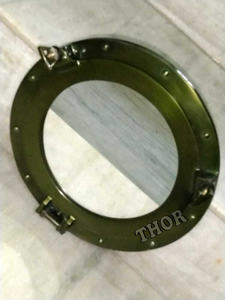 Antique Miroir de salle de bain en alun nautique de 11 pouces vert poli simple face grossissant Tenture murale Hublot Fenêtres en verre - Product Image 4