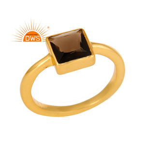 แหวนควอทซ์สโมควอทซ์สโมคกี้ธรรมชาติทำด้วยมือแหวนดีไซน์สี่เหลี่ยมเงินแท้สำหรับผู้ผลิตเครื่องประดับผู้หญิง - Product Image 1