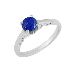 Classical S925 Real Solid Sterling Silver Natural Lapis Lazuli Solitaire Ring set Wedding Band Fine Jewellery Best Manufacturer