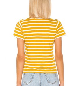 Camiseta de manga corta con cuello redondo para mujer, ropa de alta calidad a rayas blancas y amarillas, personalizada - Product Image 3