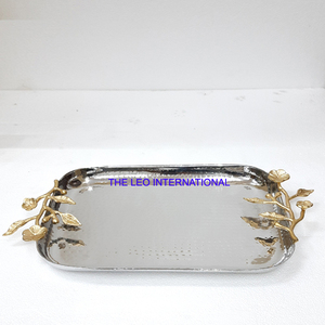 Aluminum Metal <b>Leaf</b> Shape Gold Plated Enamel Color Tray Sets of 3 Fancy Style Hot Selling Highest Quality Tray - Product Image 3