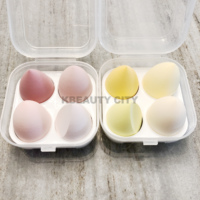 Ensemble de 4 éponges de maquillage en forme d'œuf, éponges cosmétiques, étui, éponge en PU, beauté