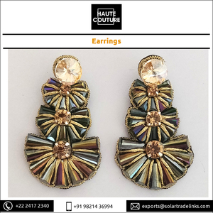 Factory Direct Supply OEM Custom Brand Hand Embroidered Handmade <b>Rainbow</b> Topaz Cone Crystal Stones <b>Drop</b> Earrings - Product Image 2
