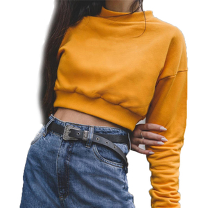 Wholesale Women <b>Jumper</b> Custom Logo Hot Girl Women Clothing Crop Top Long Sleeve <b>Plain</b> Blank Cropped Thick Cotton Hoodies Hoodie - Product Image 2