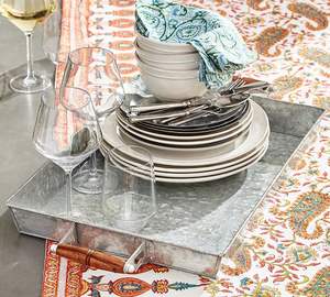 Bandeja DE SERVICIO DE Metal galvanizado hecha a mano de alta calidad, manijas de madera, diseño de forma personalizada, cantidad a granel de India para exportación - Product Image 3