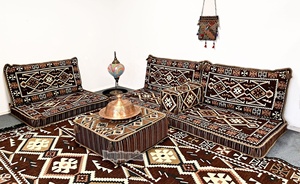 Mystic <b>Floor</b> Couch Middle Eastern Oriental Corner <b>Seating</b> <b>Floor</b> Cushion Set Brown with 22 Density Foam Fillings - Product Image 5