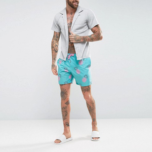 Short de bain solide pour hommes bleu séchage rapide écologique respirant cordon de serrage taille vêtements de plage d'été short décontracté drôle - Product Image 4