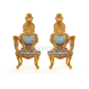 Chaises en bois de game of thrones du roi Baroque italien pour la maison, chaises luxueuses sculptées à la main en bois à finition dorée