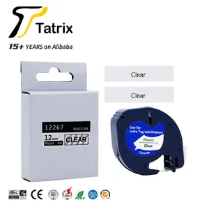 Tatrix 12267 12mm siyah açık uyumlu yapışkanlı termal kağıt etiket bant 12267 için DYMO LetraTag 100H yazıcı