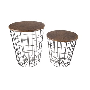 Mesa de almacenamiento galvanizada con tapa de madera para muebles decorativos para el hogar, sala de estar, uso en la oficina - Product Image 2