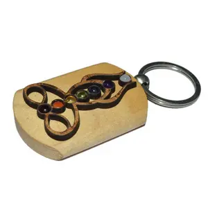 Giá bán buôn Chakra-Reiki gỗ Keyring | Phật bảy Chakra móc khóa bằng gỗ | Mua khắc phật Keychain