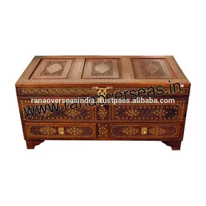 Bibelot en bois sculpté à la main et en laiton incrusté à la main, support pour bijoux, en forme rectangulaire, offre spéciale - Product Image 1