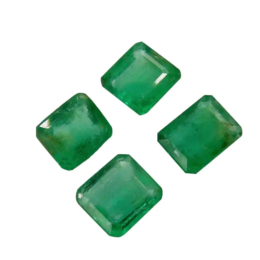 Precious Gemstone Emerald Cut 4 Pieces Green Brazilian Emerald Gemstone For Sale