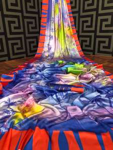 Saree en soie fête porter indien dernier concepteur femmes porter Sari avec chemisier japon Satin crêpe soie tissus doux impression numérique Sari Alphanumero - Product Image 3