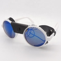 Lunettes de soleil de créateur avec protection latérale en cuir de bétail, verres PC, revêtement miroir, monture PC, certifiées ISO/ANSI/AS/NZS, protection extérieure