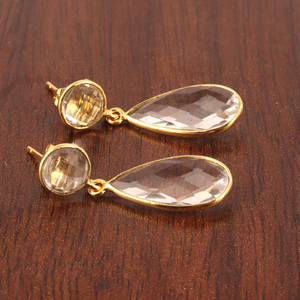 Briolette ตัดคริสตัลควอตซ์ต่างหูทองเหลืองชุบทอง18K ต่างหูพลอยรูปลูกแพร์ - Product Image 6