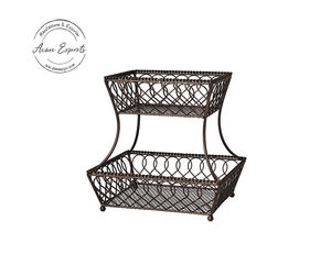 Organisateur de panier décoratif en métal à deux niveaux pour la cuisine ou la salle à manger, parfait pour les collations de fruits et le rangement de comptoir - Product Image 1