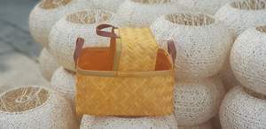 Panier de rangement artisanal en bambou naturel - ensemble de paniers en bambou avec poignées en cuir - Product Image 2