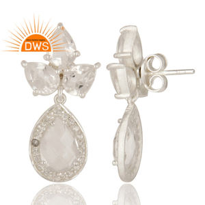 Pendientes colgantes de racimo de topacio blanco y cuarzo de cristal de Plata de Ley 925 de alta calidad proveedor colección clásica - Product Image 2