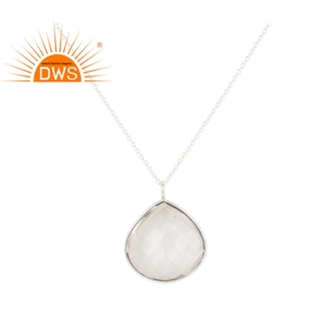 Colgante de Plata de Ley 925 con forma de pera y Gema de cuarzo, joyería fina - Product Image 1