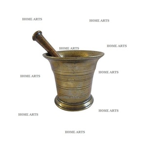 Mortier et pilon de couleur d'or en laiton de conception fabuleuse forme ronde mortier et pilon d'épices de taille personnalisée en Inde - Product Image 4