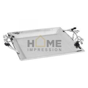 Merveilleux Design Plaqué Or Cadre Bordure Feuille Et Branches Plateau Design Moderne Snacks Alimentaires Plateau De Service Pour Les Fournisseurs En Gros - Product Image 6