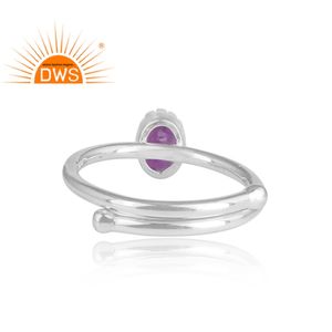 Bague en améthyste naturelle pour filles, bijou en forme ovale, couronne de pierre précieuse, argent fin 925, à la mode, vente en gros - Product Image 4