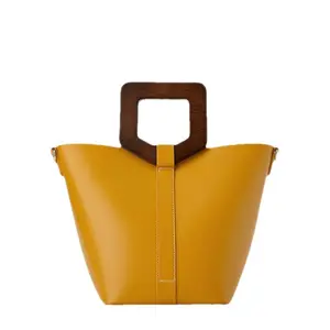 High Quality Luxury Big Sling Bag Wooden Purse Wood Handle Handbag Purses Bags For Women