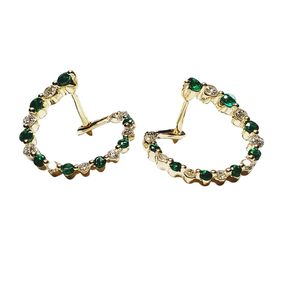 Boucles d'oreilles clips en or blanc massif 18 carats, sans nickel, brillantes et glamour, avec diamants et émeraudes, pour femme, mariage, cadeau classique, soirée - Product Image 3