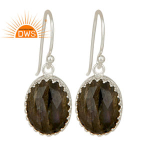 Pendientes de Plata de Ley 925 Hechos a Mano, Proveedor de Joyería Fina, Pendientes de Gota con Piedras Preciosas de Labradorita Facetada, Colección Clásica - Product Image 1