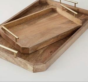 Prix de gros indien fait à la main en bois forme carrée couleur marron plateau de service pour restaurant bureau fête vaisselle vaisselle utilisée - Product Image 3