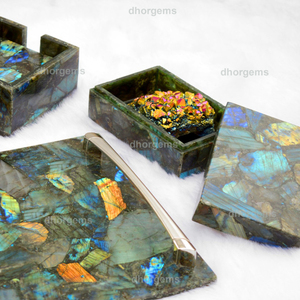 Juego de Posavasos y Bandeja de Labradorita |   Posavasos de Cristal Natural Tallado, Bandeja Espejo, Joyero, Posavasos para Coche, Decoración del Hogar - Product Image 5