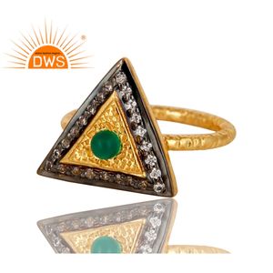 Modyle — bague en pierre précieuse verte naturelle, en argent sterling 925, en forme de Triangle, plaqué or 18 carats, vente en gros - Product Image 2