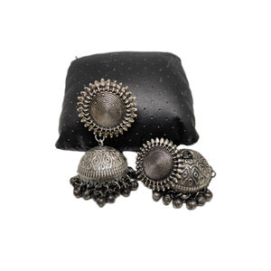 wholesale latest designer indian style fashion brass silver look alike hoop stud ghungro jhumka earings for women and girls - Product Image 2