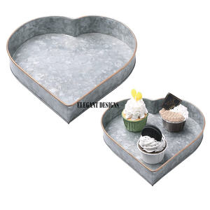 Mejor diseñador hecho a mano forma redonda plato de servir de metal galvanizado conjunto de dos platos bandeja de servir para uso doméstico al por mayor - Product Image 3