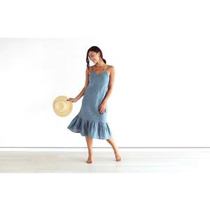 Chemise de nuit sans manches pour femmes Robe évasée en lin pur pour femmes Summer Vacation Beach Bohemian Ladies Dress With Wings - Product Image 1