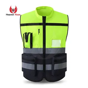 Hot New Design Gilet de sécurité réfléchissant jaune et noir multi-poches sur mesure